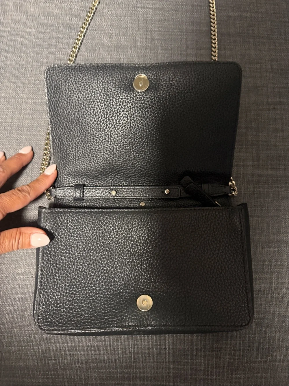 Kate Space Black Leather Crossbody Wallet with Chain Strap